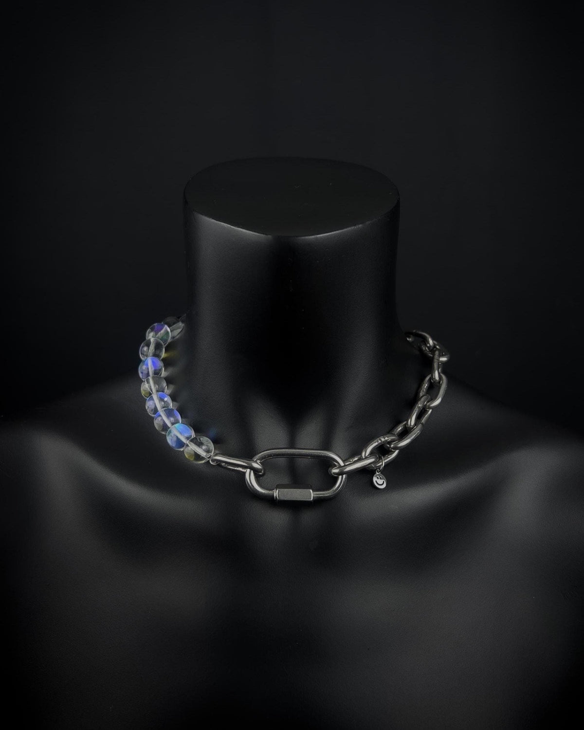 PRECIOUS | Holographic Bead Necklace | Stainless Steel Chain | Techno Rave Jewelry