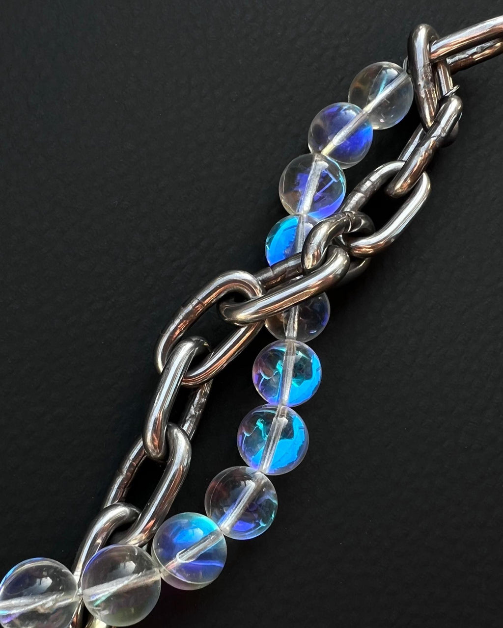 PRECIOUS Holographic Bead Necklace | Stainless Steel Chain Necklace | Techno Rave Jewelry