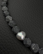 LJÓSBRUNNUR II | Handmade Lava Stone & Pearl Necklace | Dark Minimal Jewelry