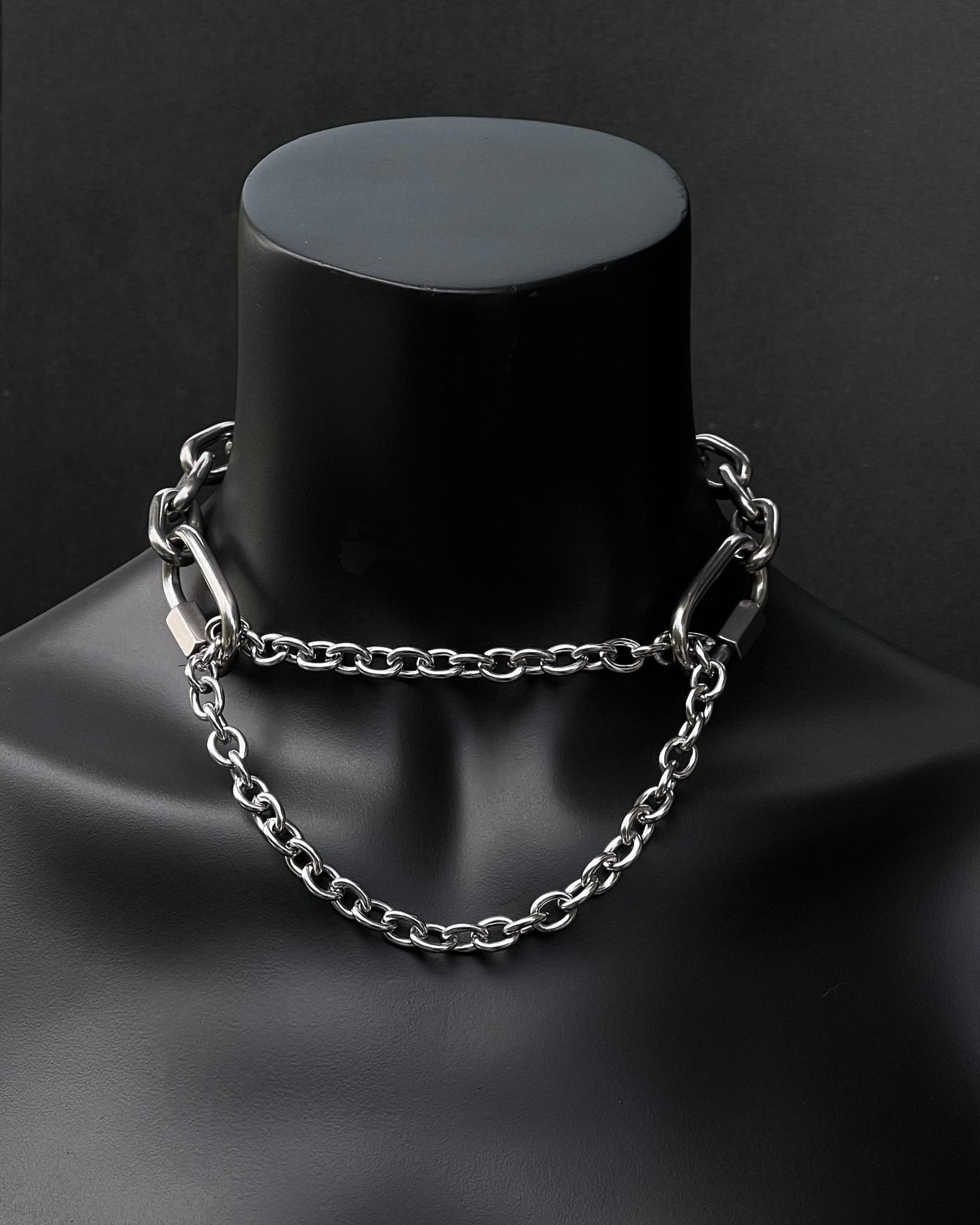 MARTINGALE Silver Chain Choker | Stainless Steel Techno Necklace | Industrial Rave Jewelry