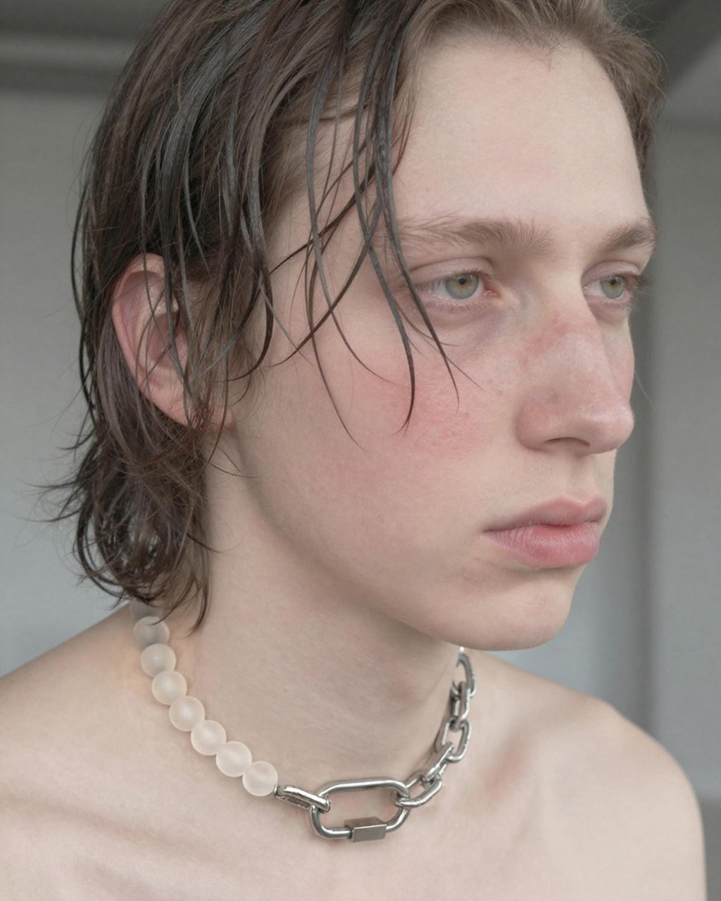 HAZE | Frosted Glass Beads Necklace | Stainless Steel Chain | Techno Rave Jewellery