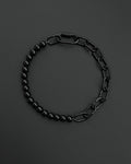 A handmade black industrial chain necklace with large, rectangular links.
The necklace is made of stainless steel. The necklace is made half-half from thick 4mm chain and 12mm glass black beads.The necklace includes a quick link carabiner and a smiley pendant.