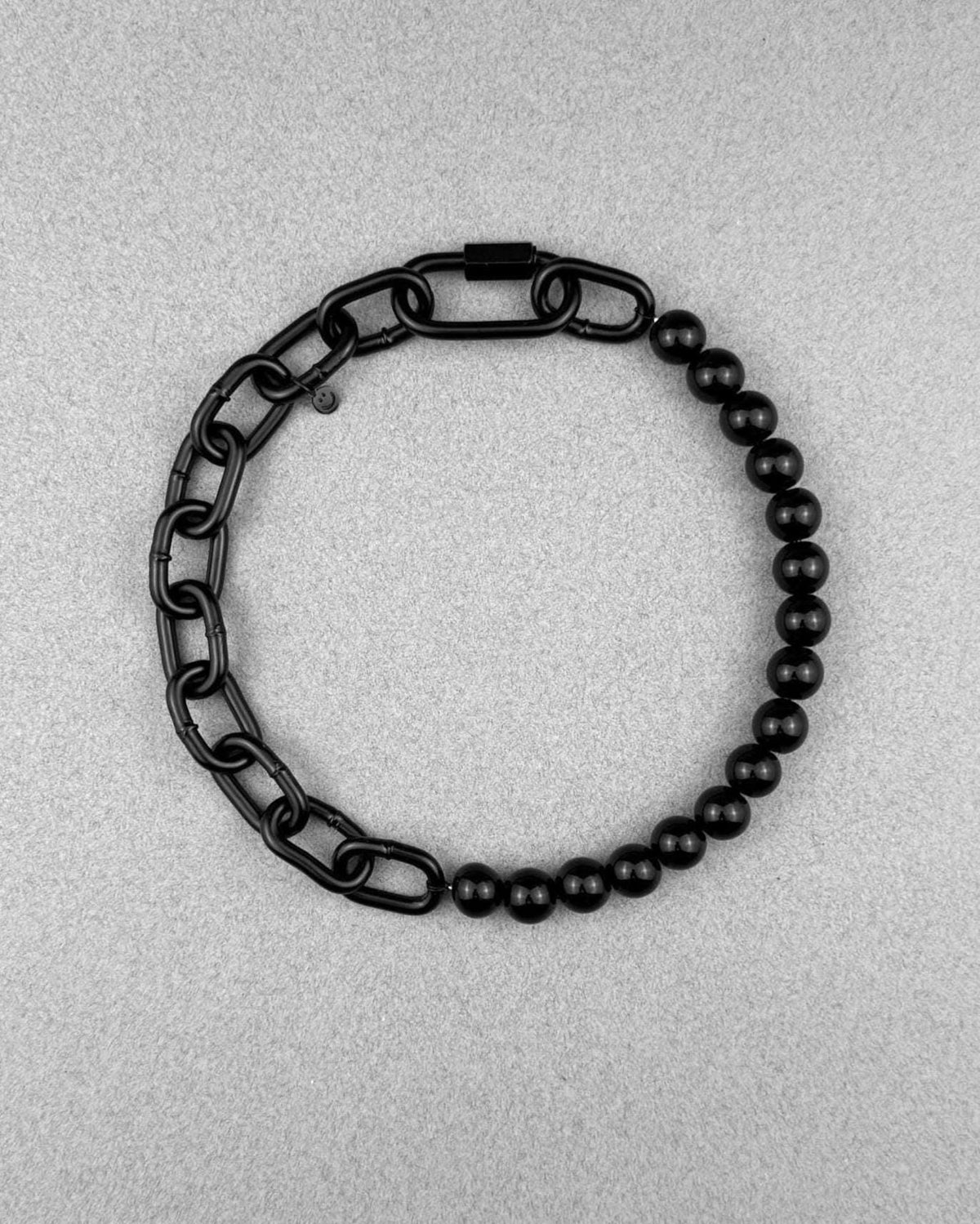 MONOCHROMATIC | Black glass beads Necklace | Black Steel Chain | Handmade Techno Rave Jewellery