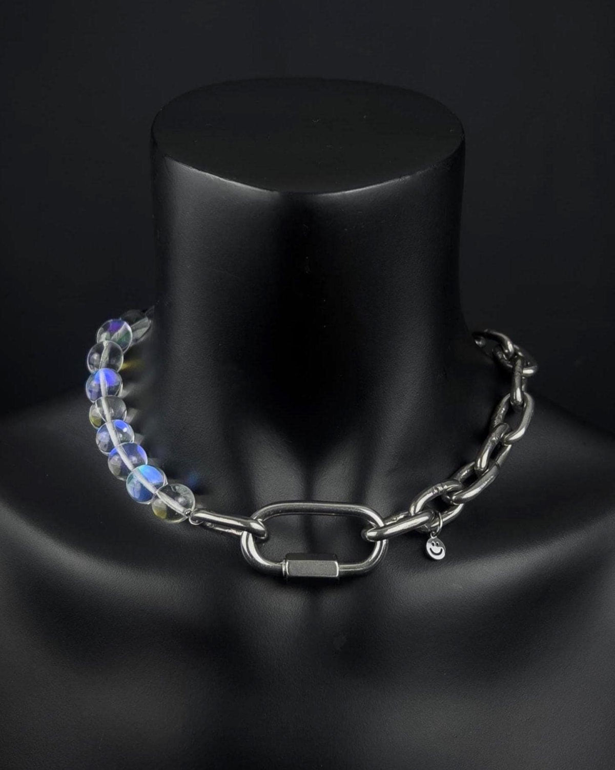 PRECIOUS | Holographic Bead Necklace | Stainless Steel Chain | Techno Rave Jewelry