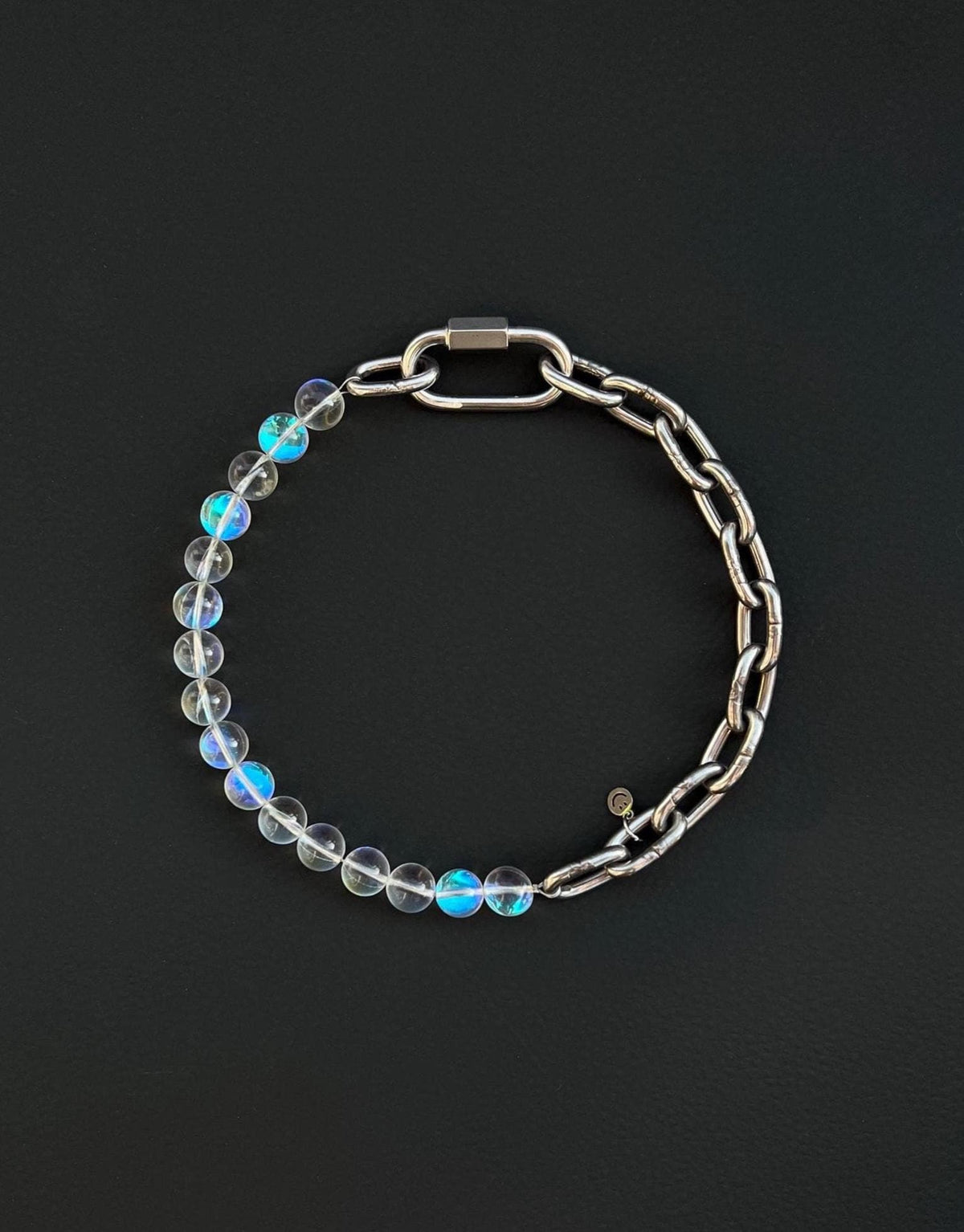 PRECIOUS | Holographic Bead Necklace | Stainless Steel Chain | Techno Rave Jewelry