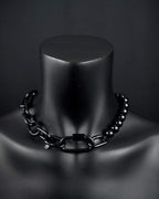 MONOCHROMATIC | Black glass beads Necklace | Black Steel Chain | Handmade Techno Rave Jewellery