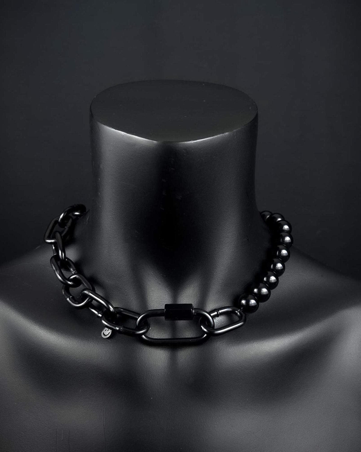 MONOCHROMATIC | Black glass beads Necklace | Black Steel Chain | Handmade Techno Rave Jewellery