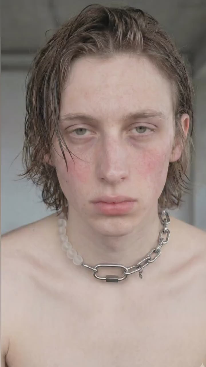 HAZE | Frosted Glass Beads Necklace | Stainless Steel Chain | Techno Rave Jewellery