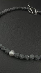 LJÓSBRUNNUR II | Handmade Lava Stone & Pearl Necklace | Dark Minimal Jewelry