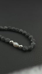 LJÓSBRUNNUR | Handmade Lava Stone & Pearl Necklace | Dark Minimal Jewelry
